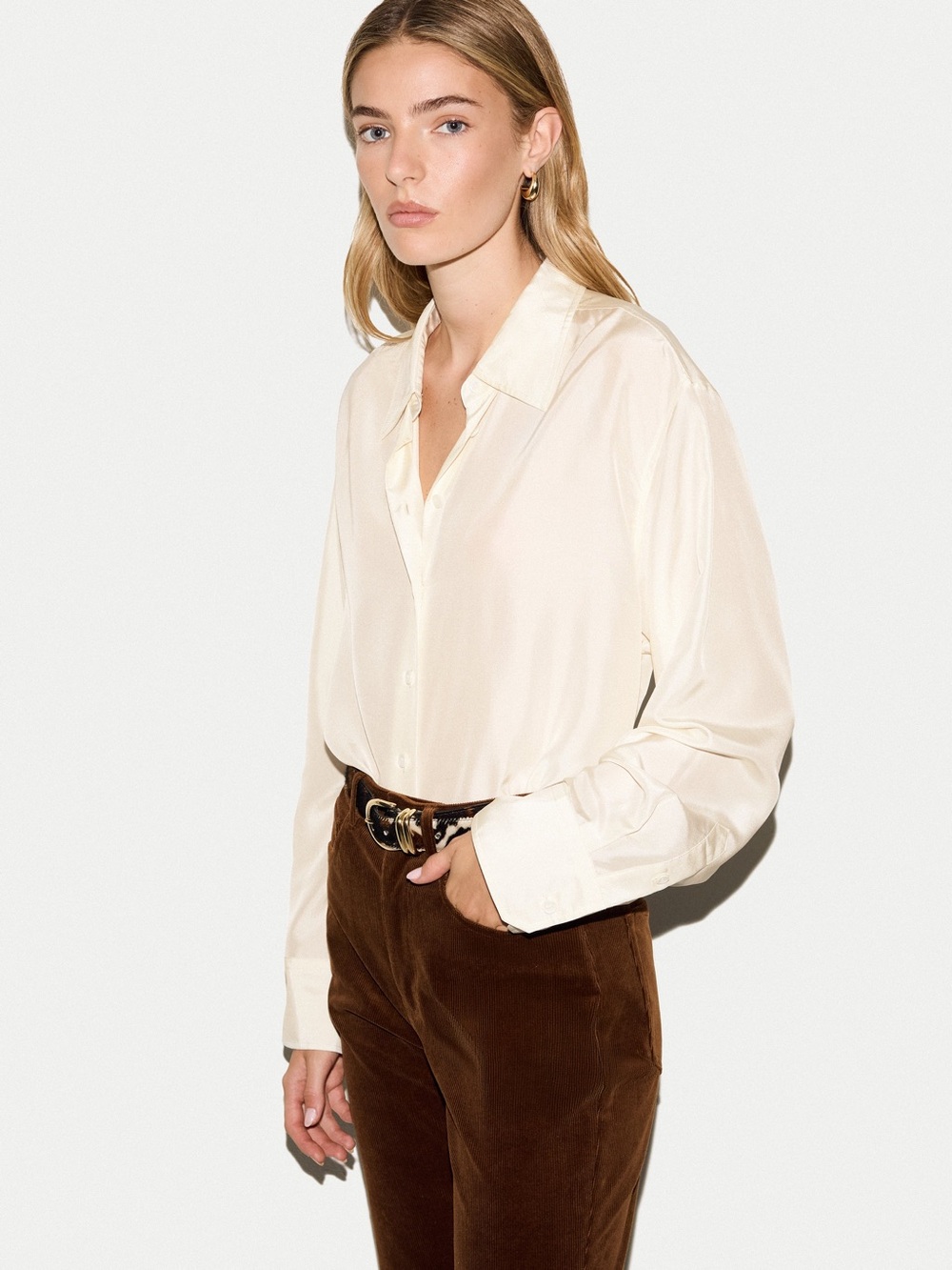 JIGSAW 100% Silk Habotai Relaxed Button Down Shirt Blouse Ivory Shell Buttons 4